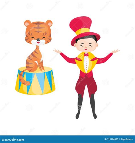 Circus tiger and trainer stock vector. Illustration of cartoon - 110726983