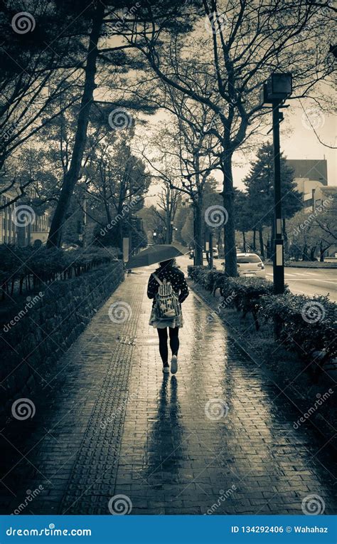 Walking Lonely As A Cloud In Evening In City Lights Stock Photography ...