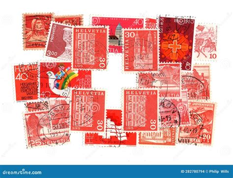 Vintage Postage Stamps from Switzerland in the Form of the Swiss Flag ...