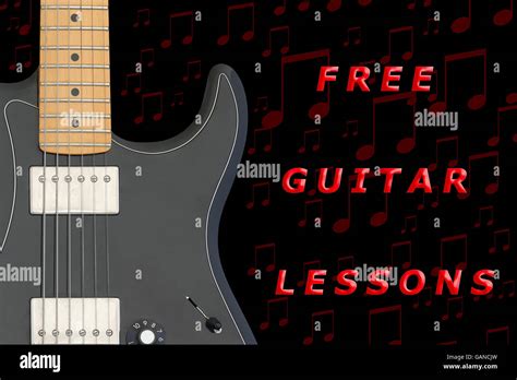 Free electric guitar lessons on black background Stock Photo - Alamy