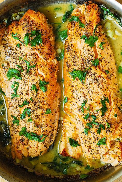 Trout with Garlic Lemon Butter Herb Sauce : r/recipes