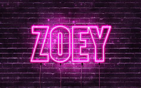 4K free download | Zoey with names, female names, Zoey name, purple neon lights, horizontal text ...