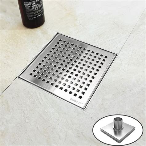 Buy Square Shower Drain 6", 304 Stainless Steel Floor Drain w/Hair Strainer, Grid Shower Drain w ...