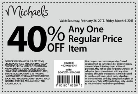 Printable Michaels Canada Coupon 40% Off | Canada Coupons 2018