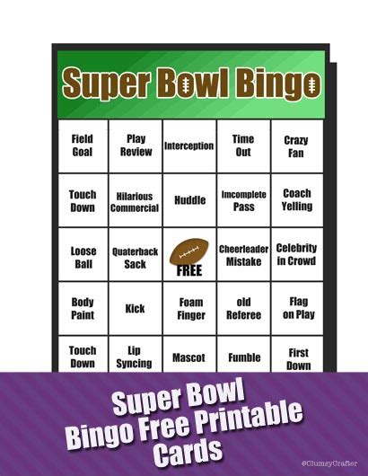 Super Bowl Bingo Game - Clumsy Crafter