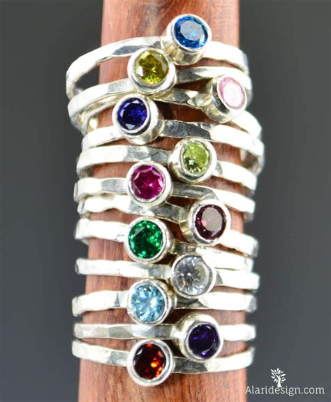 Classic Sterling Silver Birthstone Rings, Gemstone Ring, Birthstone Ring, Thin Silver Stackable ...