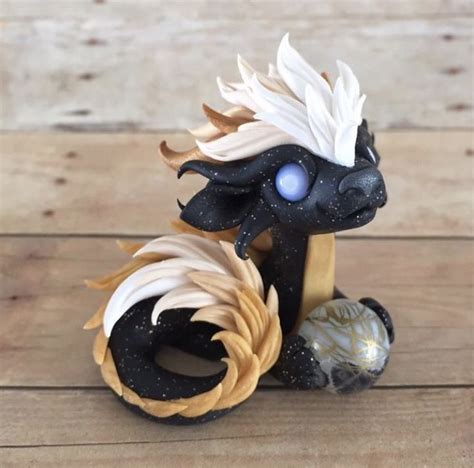 Fluffy Black and Gold Dragon by Dragonsandbeasties | Dragon sculpture, Clay dragon, Polymer clay ...