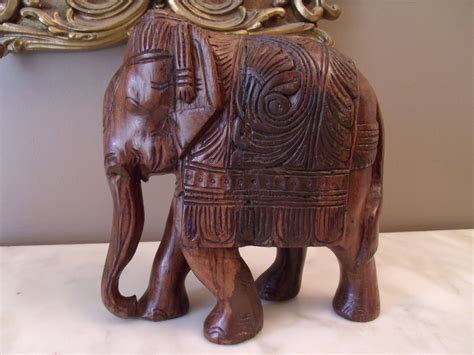 Vintage carved wooden elephant Large good luck elephant