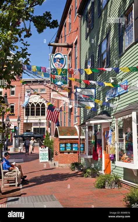 Shops and historic buildings on Moulton Street in the Old Port District ...