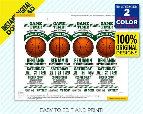 Milwaukee Bucks Ticket Printable Invitation Bucks Basketball - Etsy