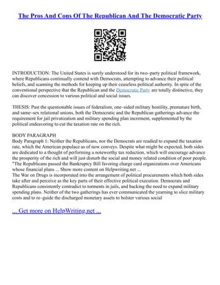 The Pros And Cons Of The Republican And The Democratic Party | PDF