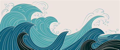 Traditional Japanese wave pattern vector. Luxury hand drawn oriental ocean wave splash line art ...