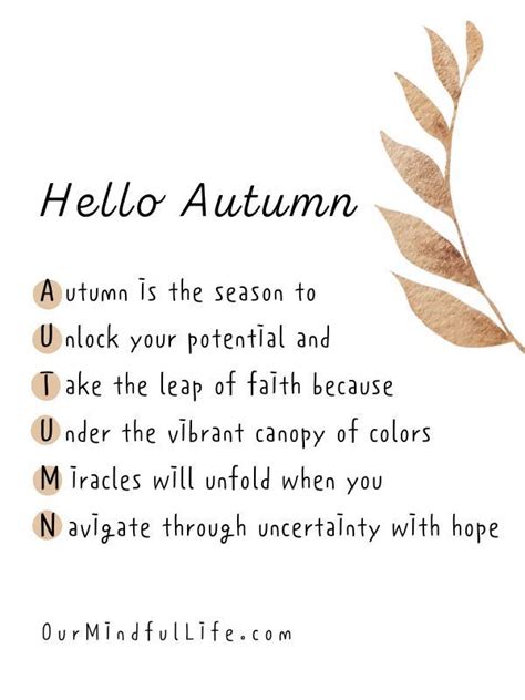 an autumn poem with the words hello autumn written in different font styles and colors on it