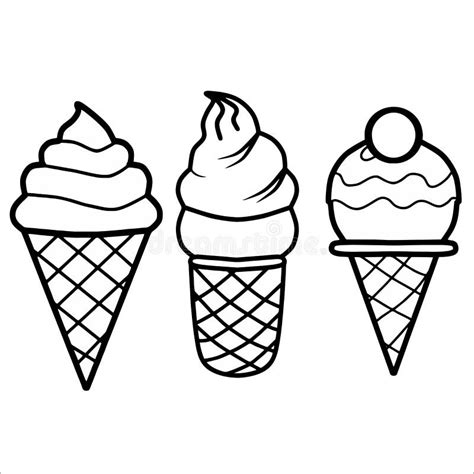 Set of Ice Cream Cone Outline Stock Vector - Illustration of isolated ...