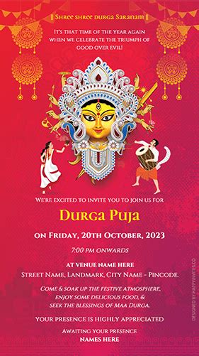 Durga Puja Invitation Card Design for WhatsApp - Happy Invites