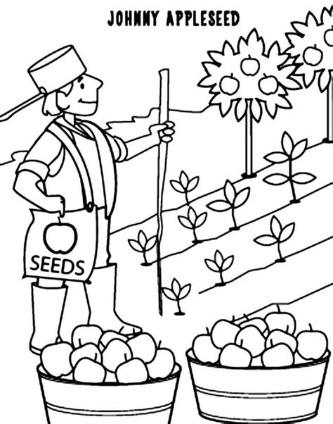 Johnny Appleseed and Seed Coloring Page - Free Printable Coloring Pages for Kids