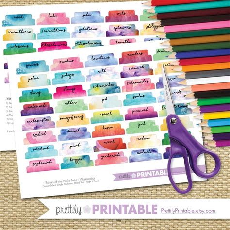 Printable Books of the Bible Tabs - Watercolor (for Hand Trimming) Set ...