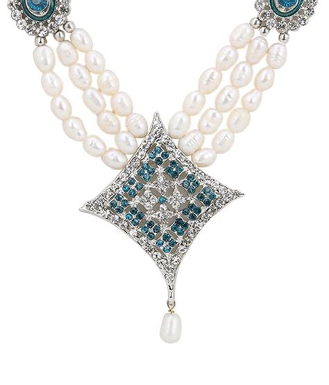 Dd Pearls Original Three Lines Pearls Blue Cz Pendant Set - Buy Dd ...