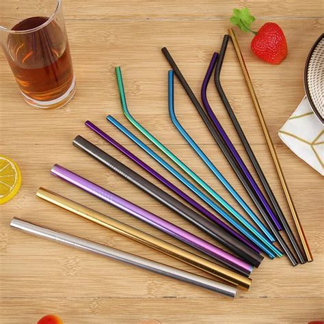 5Pcs Multi Reusable Drinking Straw Stainless Steel Straw Metal Smoothies Drink Straws Set with ...