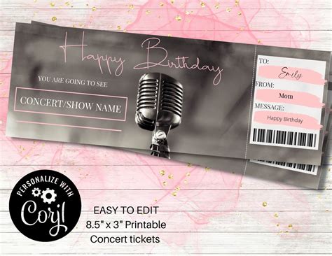 Printable Concert Ticket Happy Birthday Concert Ticket/ Show - Etsy