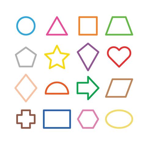 Collection of basic 2D shapes for kids learning, colorful geometric shape flash cards for ...