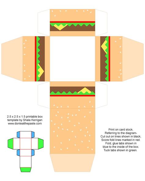 Printable cheeseburger gift boxes | Paper toys template, Box template printable, Box template