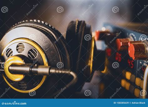 Headphones in studio stock image. Image of microphone - 158285639