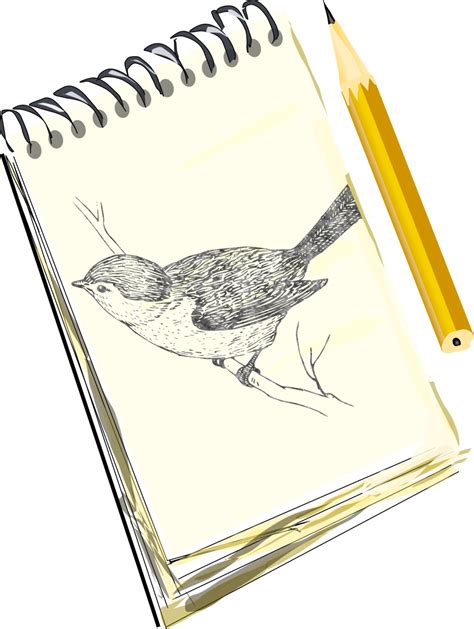 Public Domain Clip Art Image | Sketchpad, with drawing of a bird | ID ...