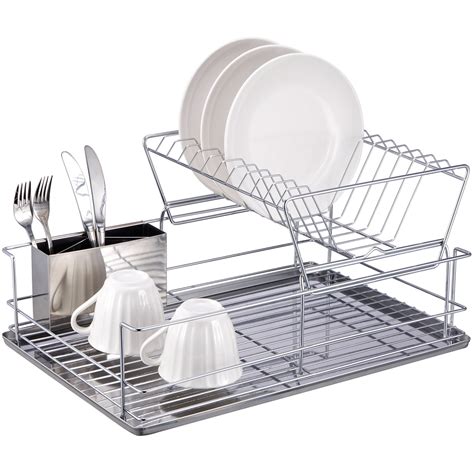 Home Basics 2-Tier Dish Rack, Chrome/Stainless Steel - Walmart.com