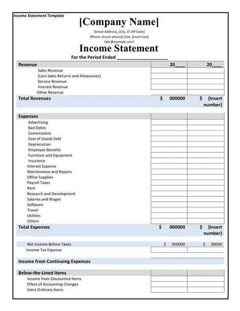 Income Statement Template - download free documents for PDF, Word and Excel