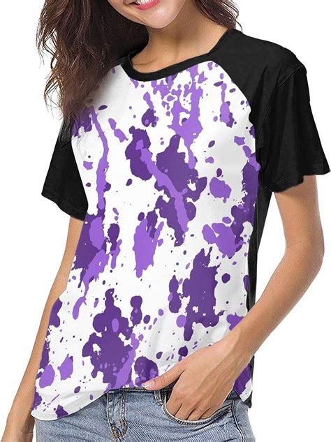 Amazon.com: Women's T-Shirt Purple Pattern Summer Sleeve Tee Baseball ...