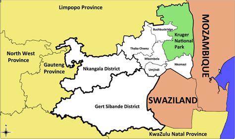 A map of Mpumalanga Province in relation to Mozambique and Swaziland ...