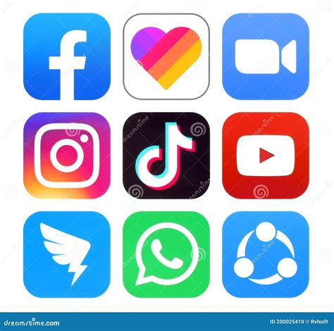 Set of Popular Social Media Apps Icons on White Background Editorial ...