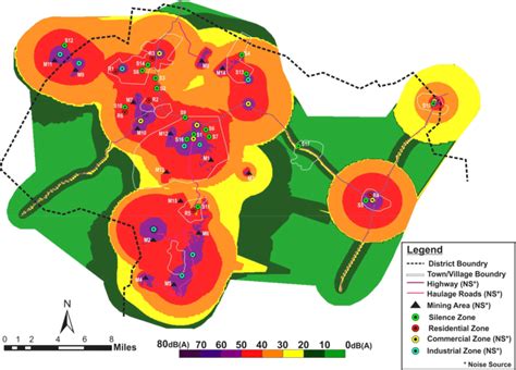 Noise contour map representing predicted noise index during the day time. | Download Scientific ...