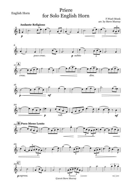 Priere For English Horn Solo By F. Wael-Munk - Digital Sheet Music For ...