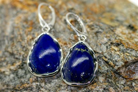 Lapis Lazuli earrings fitted in a Sterling Silver setting. Silver earrings Lapis stone Perfect ...