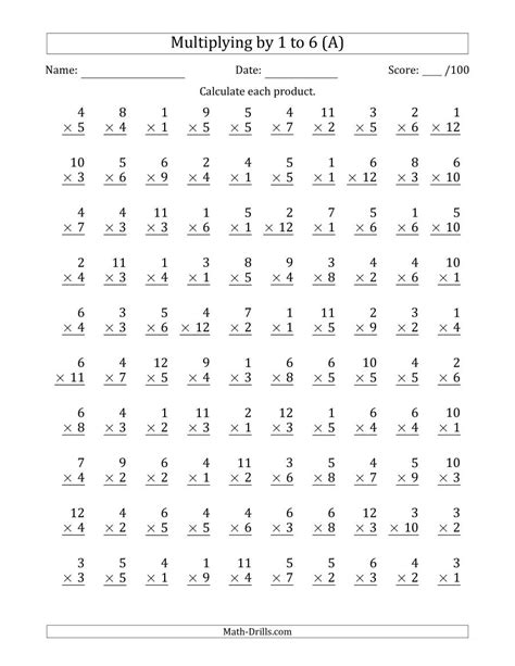 4th Grade Multiplication Worksheets 100 Problems - Free Printable