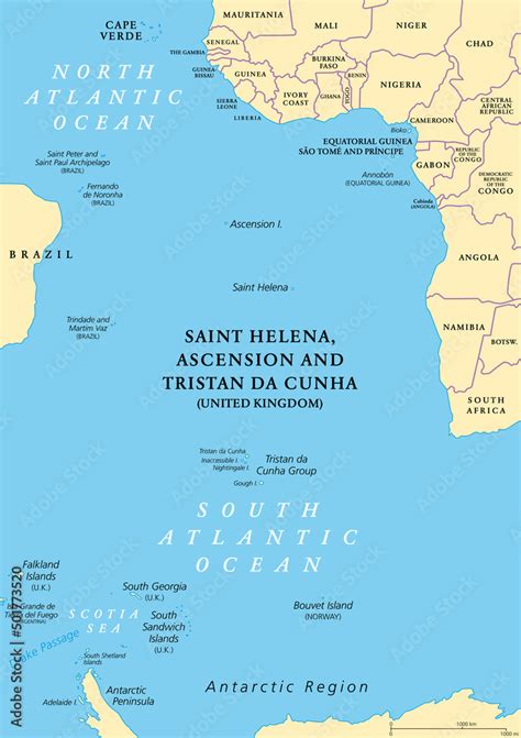 Vetor de South Atlantic Islands political map. Islands and archipelagos between Africa and ...