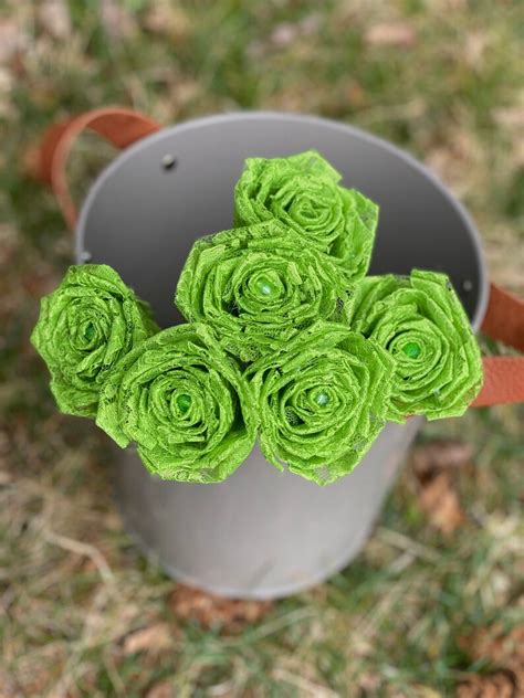 Lime Green Lace Roses with Stems Lace Flower Bouquet Lace | Etsy