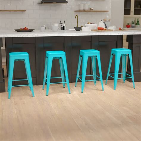 Flash Furniture Set of 4 Teal 30-in H Bar height Metal Bar Stool in the ...
