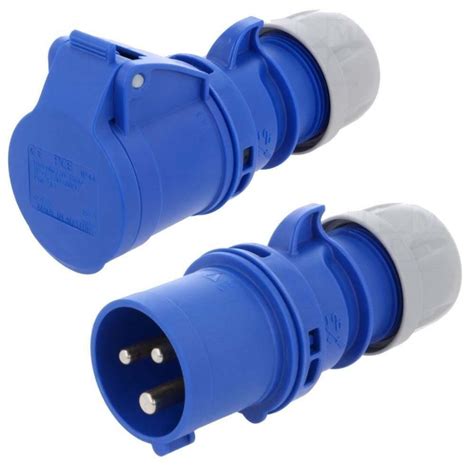 16 Amp 240v Site Trailing Plug & Socket 230v 16a 3 Pin PCE 240 Volt Blue Hook Up - Dynatex