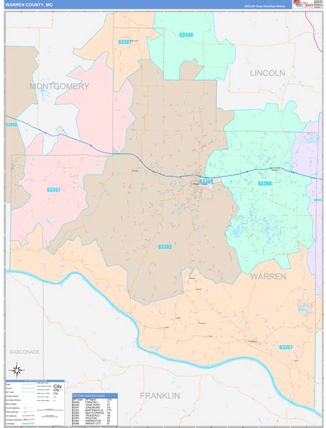 Warren County, MO Wall Map Color Cast Style by MarketMAPS - MapSales