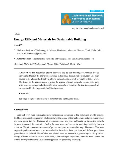 (PDF) Energy Efficient Materials for Sustainable Building