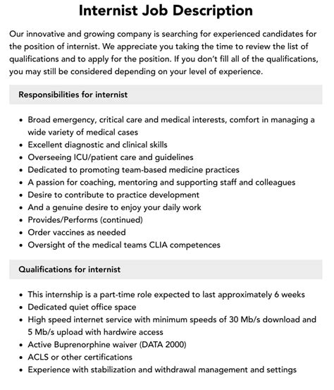 Internist Job Description | Velvet Jobs