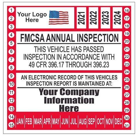 Fmcsa Annual Vehicle Inspection Label Placement : Amazon Com Federal Annual Dot Inspection Label ...