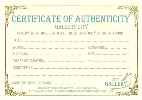 Downloadable Printable Certificate Of Authenticity Art Template | Diamond Slep