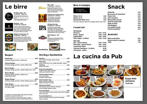 Menu at St. Peter's Pub, Vicenza