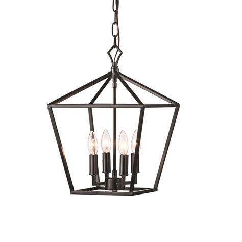 4-Light Matte Black Lantern Pendant Chandelier 16 in with Nickle or Black Sleeve – Edvivi Lighting