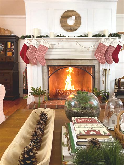 Gorgeous Farmhouse Red Christmas Fireplace Mantel Decor with Christmas Tree Ideas - Lehman Lane