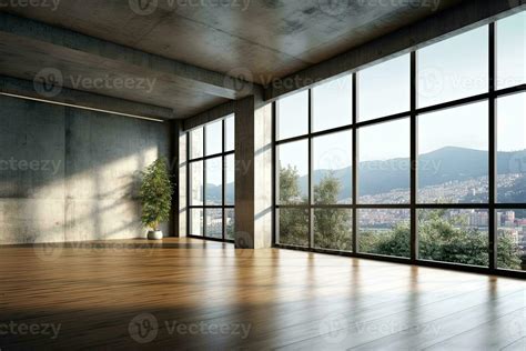 Empty room with panoramic window and mountain view. Generative AI ...